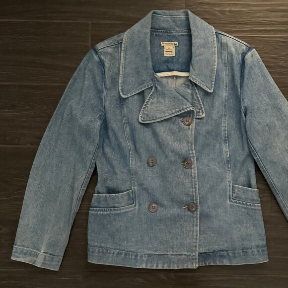 DEMOCRACY WOMENS BLUE DENIM JACKET DOUBLE BREASTED RETRO MEDIUM WASH SZ 6 - Picture 2 of 12